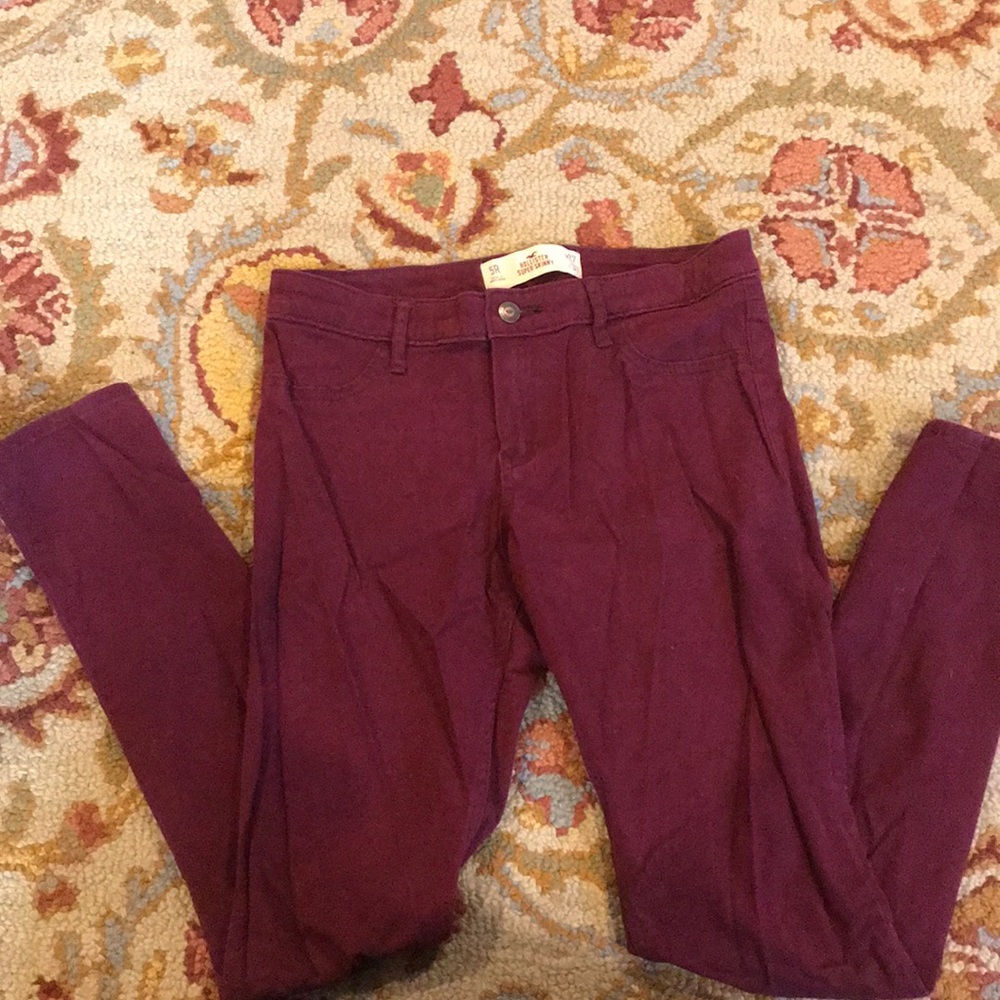 Maroon super skinny Hollister jeans.
